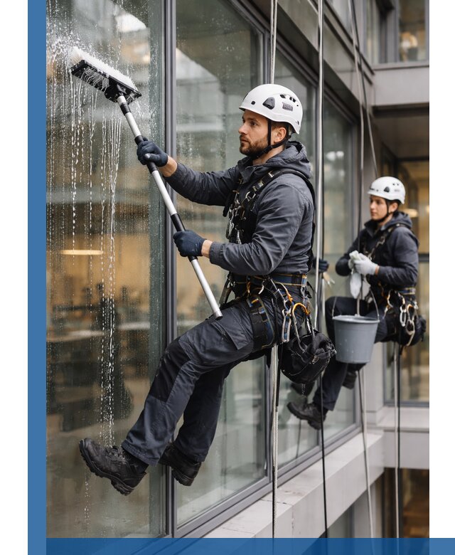 Профессиональная мойка витражей промышленными альпинистами в Ачинске