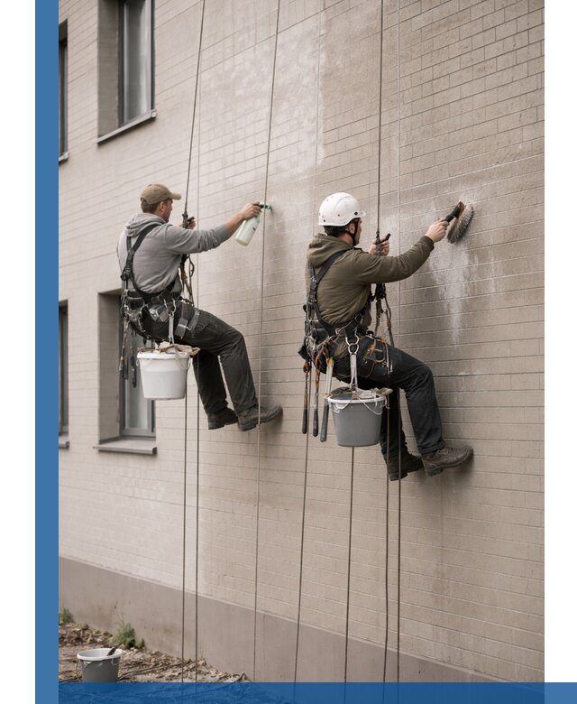 Удаление высолов с фасада зданий в Ачинске без повреждений и следов