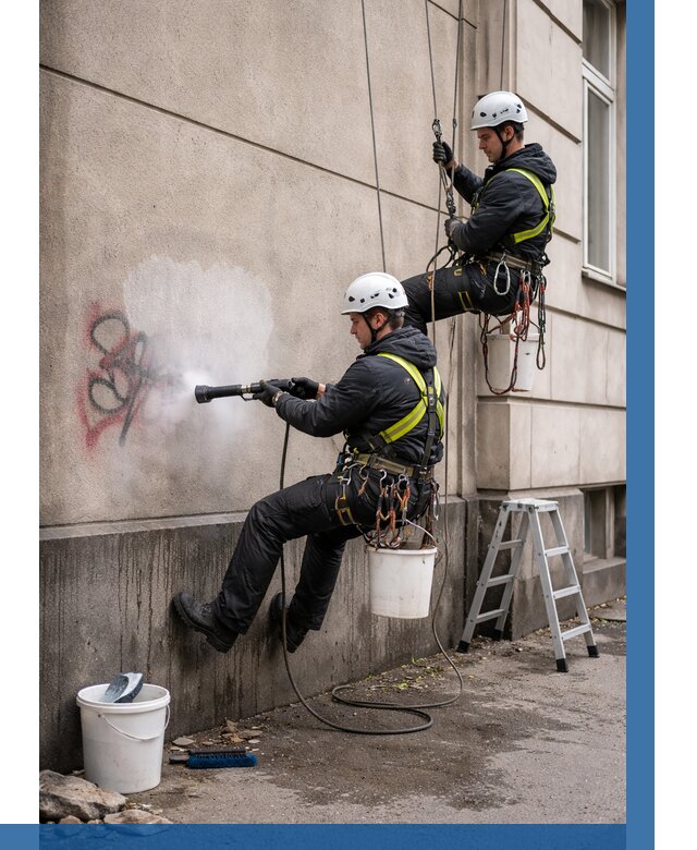 Удаление граффити с фасада в Ачинске от 4559 р. | ВЫСОТНИК-Чнс