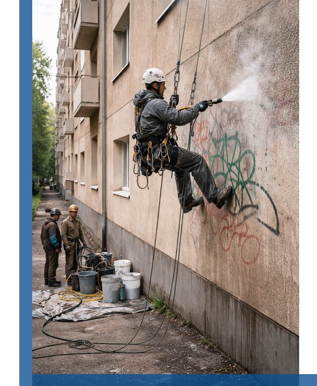 Удаление граффити с фасада в Ачинске без следов и повреждений