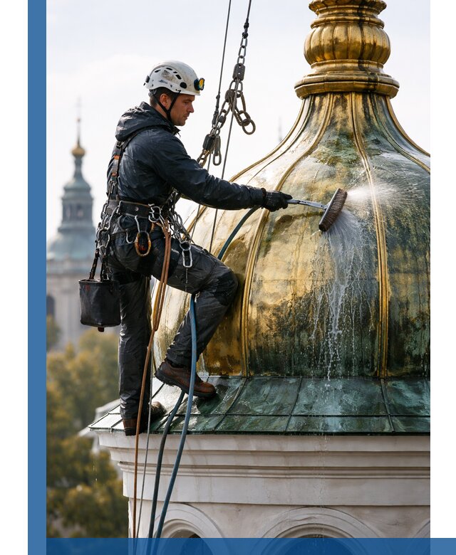 Профессиональная мойка куполов и шпилей высотными альпинистами в Ачинске
