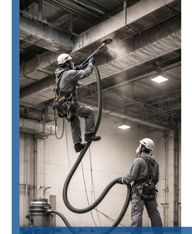 Обеспыливание потолочных конструкций в Ачинске промышленным альпинизмом