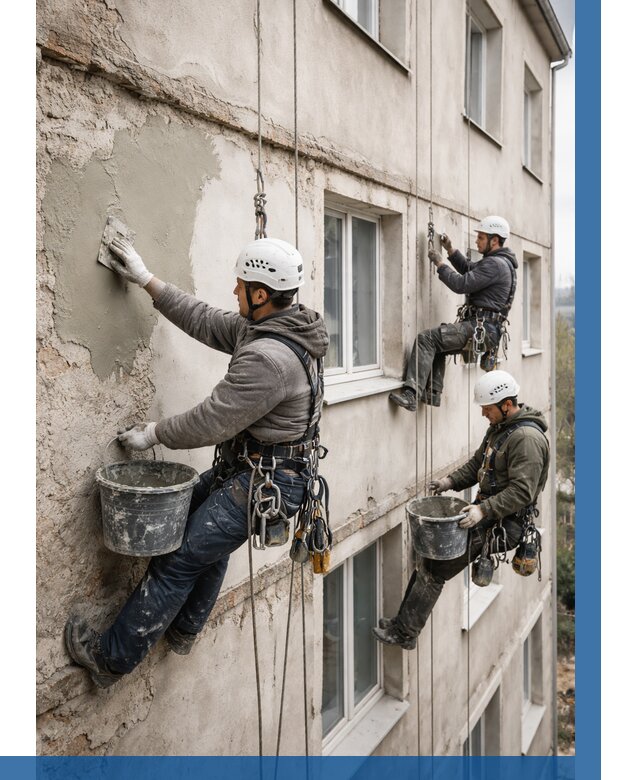 Ремонт штукатурного фасада в Ачинске от 760 р. под ключ | ВЫСОТНИК-Чнс