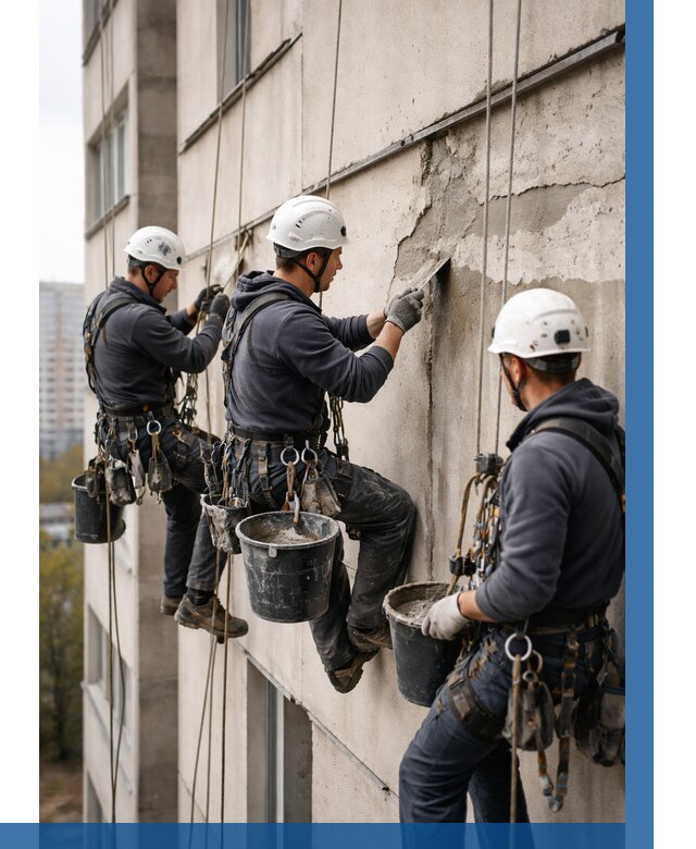 Ремонт бетонных элементов фасада в Ачинске от 2533 р. | ВЫСОТНИК-Чнс