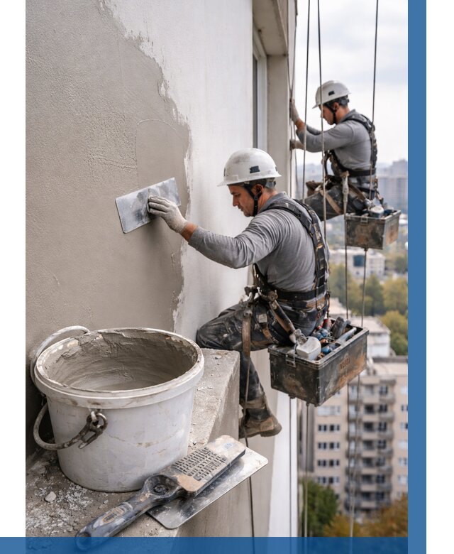 Шпаклевка фасада на высоте в Ачинске от 709 р. | ВЫСОТНИК-Чнс