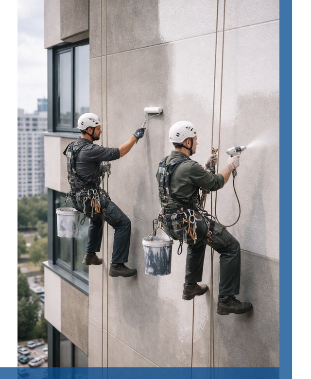 Покраска фасада альпинистами в Ачинске от 304 р. | ВЫСОТНИК-Чнс