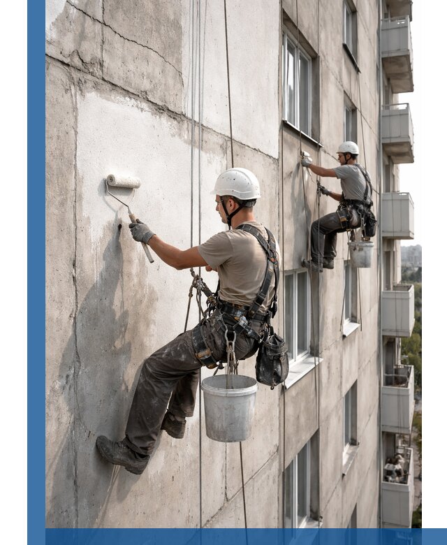 Покраска бетонного фасада в Ачинске для жилых и промышленных объектов