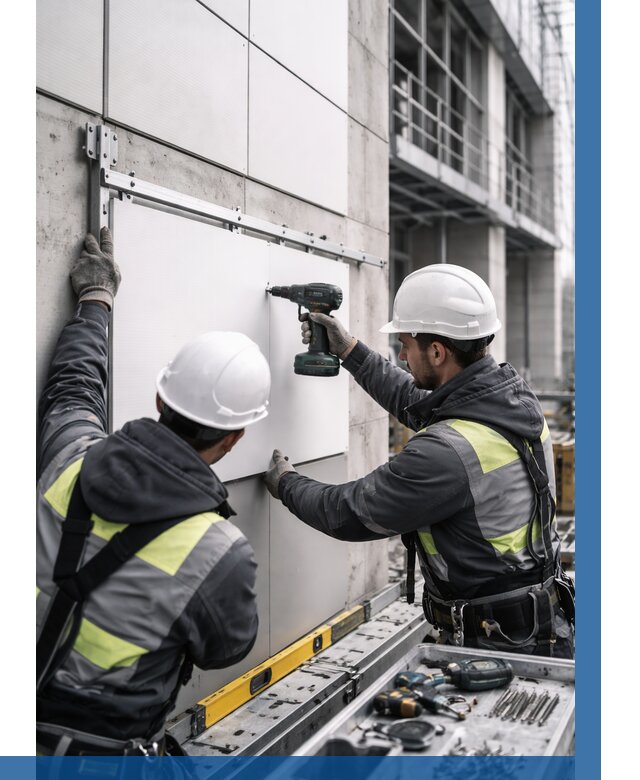 Монтаж композитных панелей фасада в Ачинске от 2533 р. | ВЫСОТНИК-Чнс