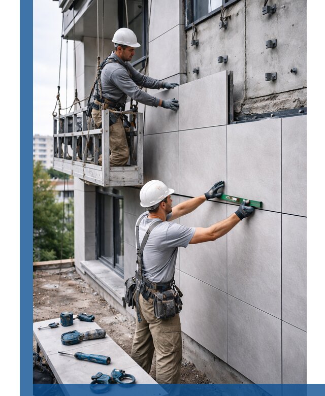 Монтаж керамогранита на фасад в Ачинске под ключ с гарантией качества