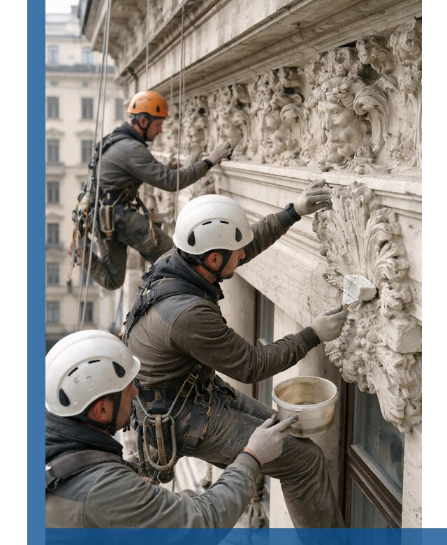 Реставрация фасадной лепнины с высотными работами в Ачинске