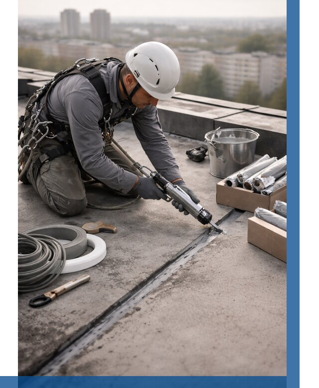 Герметизация швов кровли в Ачинске от 456 р./м2 | ВЫСОТНИК-Чнс