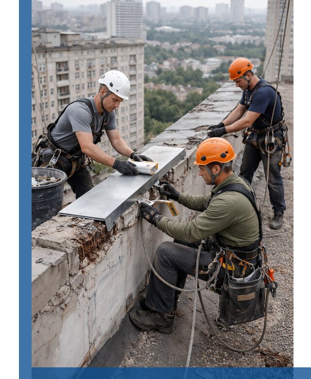 Ремонт парапета на кровле в Ачинске, высотные работы с гарантией