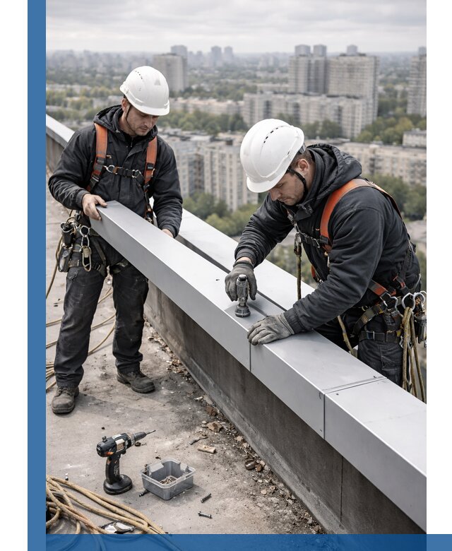 Монтаж парапетных крышек и ограждений кровли в Ачинске