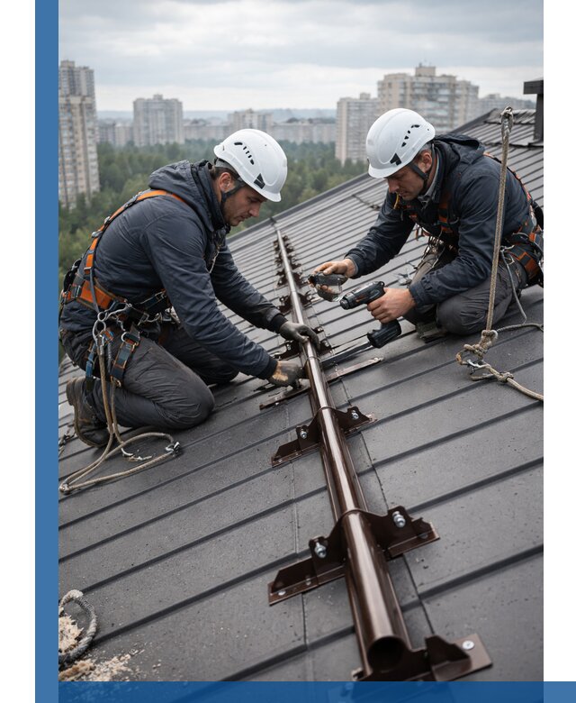 Монтаж снегозадержателей на кровле зданий в Ачинске под ключ