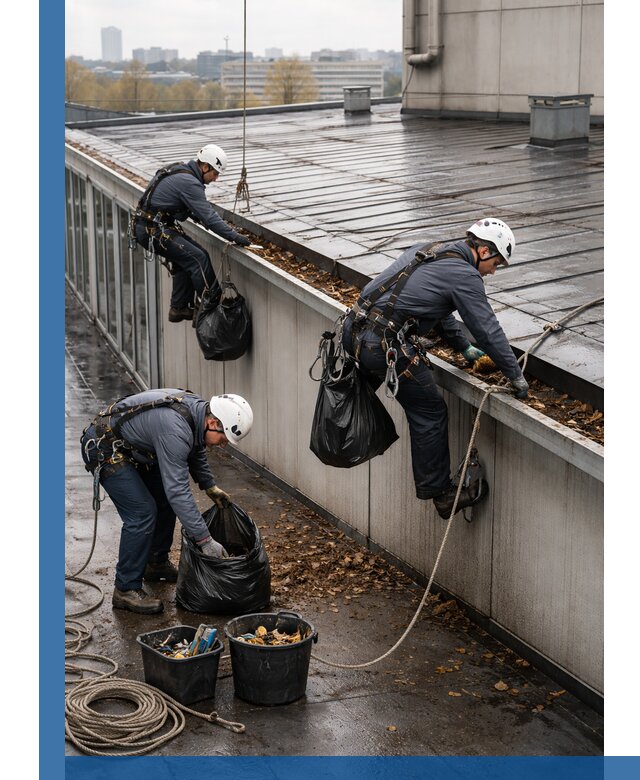 Очистка кровли по периметру в Ачинске силами промышленных альпинистов