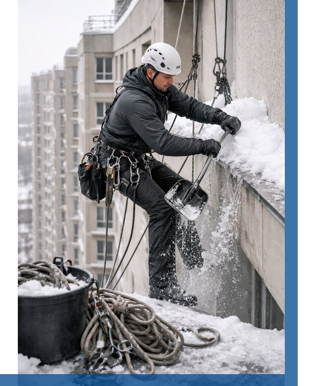 Очистка карнизов от снега в Ачинске от 304 р. | ВЫСОТНИК-Чнс