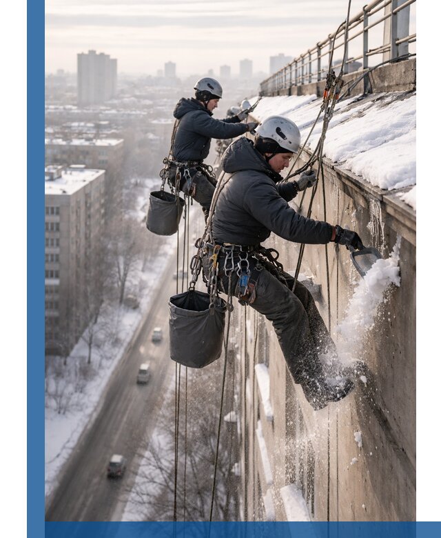 Очистка карнизов от снега в Ачинске профессионально и безопасно