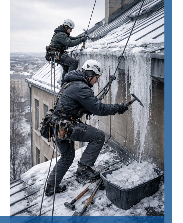 Удаление наледи с кровли в Ачинске от 5572 р. | ВЫСОТНИК-Чнс