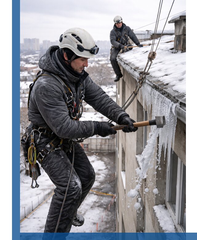 Сбивание и удаление сосулек с крыши в Ачинске безопасно