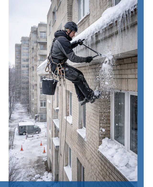 Удаление наледи с карнизов в Ачинске от 355 р. | ВЫСОТНИК-Чнс