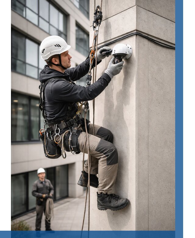 Монтаж камер видеонаблюдения на фасаде в Ачинске от 8611 р.-ВЫСОТНИК-Чнс