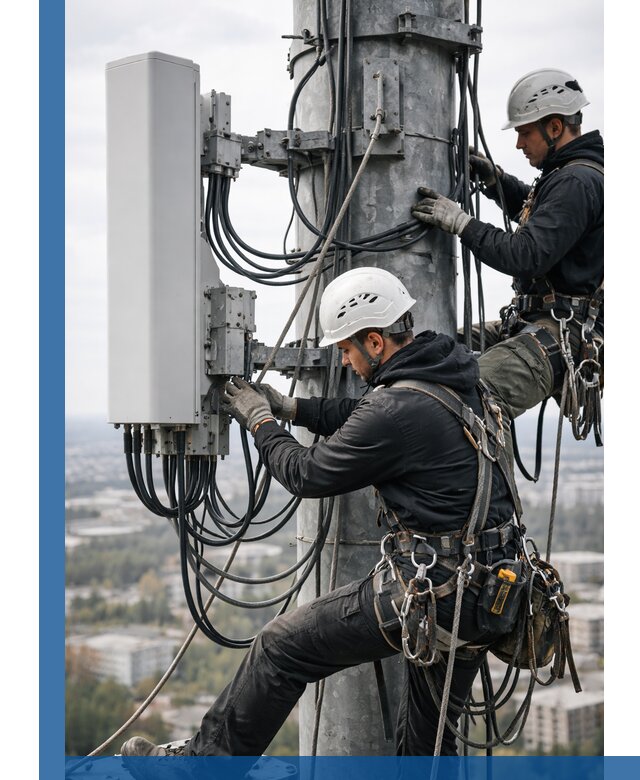 Монтаж оборудования связи на мачте в Ачинске с пусконаладкой