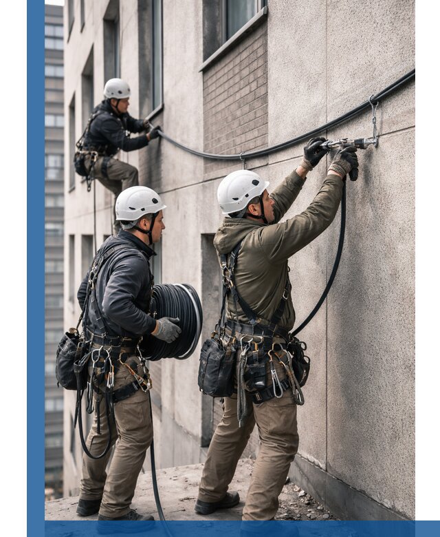 Прокладка кабеля по фасаду в Ачинске, профессиональный монтаж