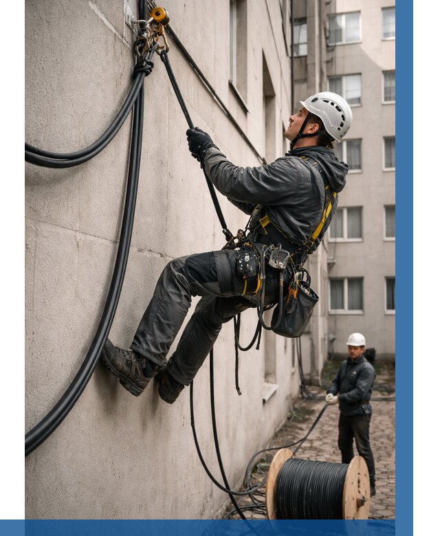 Протяжка кабеля питания на высоте в Ачинске от 456 р. | ВЫСОТНИК-Чнс