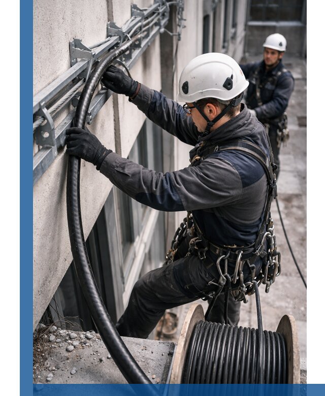 Протяжка кабеля питания на высоте в Ачинске с гарантией безопасности и качества