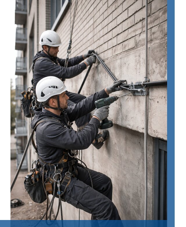 Крепление кабеля на фасаде в Ачинске от 355 р. | ВЫСОТНИК-Чнс