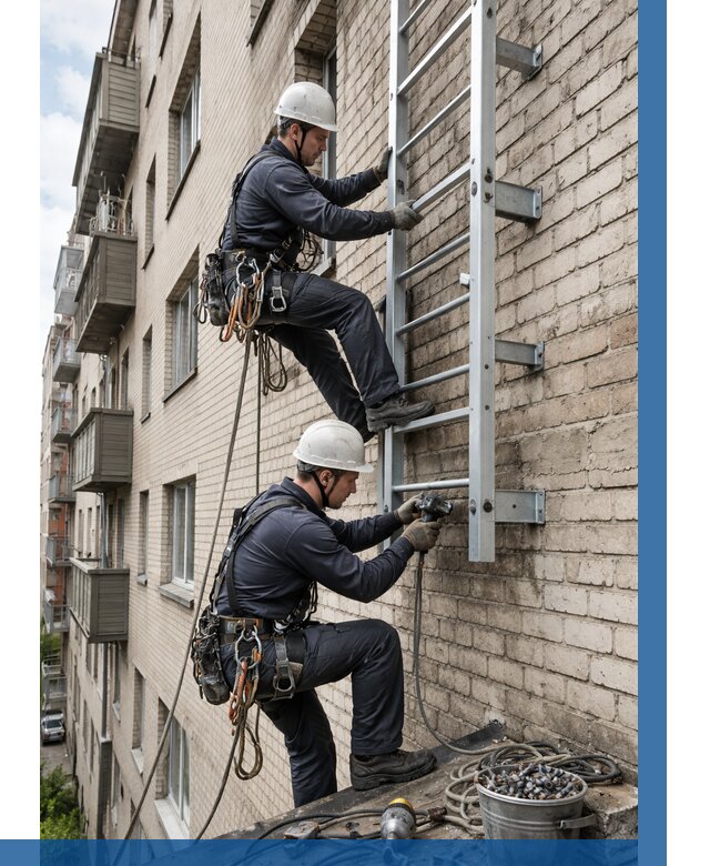 Монтаж пожарной лестницы в Ачинске от 25325 р заказать у ВЫСОТНИК-Чнс