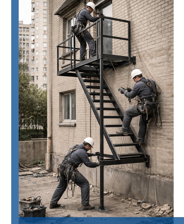 Монтаж пожарной лестницы в Ачинске, установка и крепление