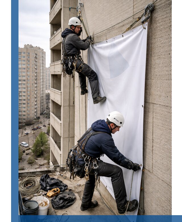Профессиональный монтаж баннеров на фасаде в Ачинске