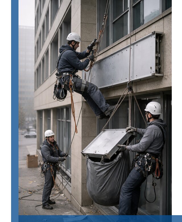 Демонтаж рекламной вывески с высотными работами в Ачинске