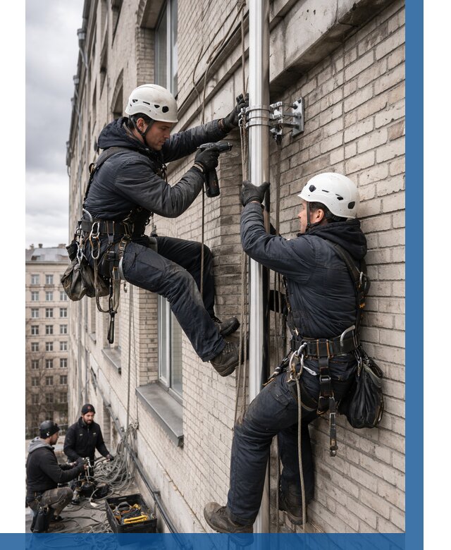 Монтаж флагштока на здании в Ачинске от 6585 р. | ВЫСОТНИК-Чнс