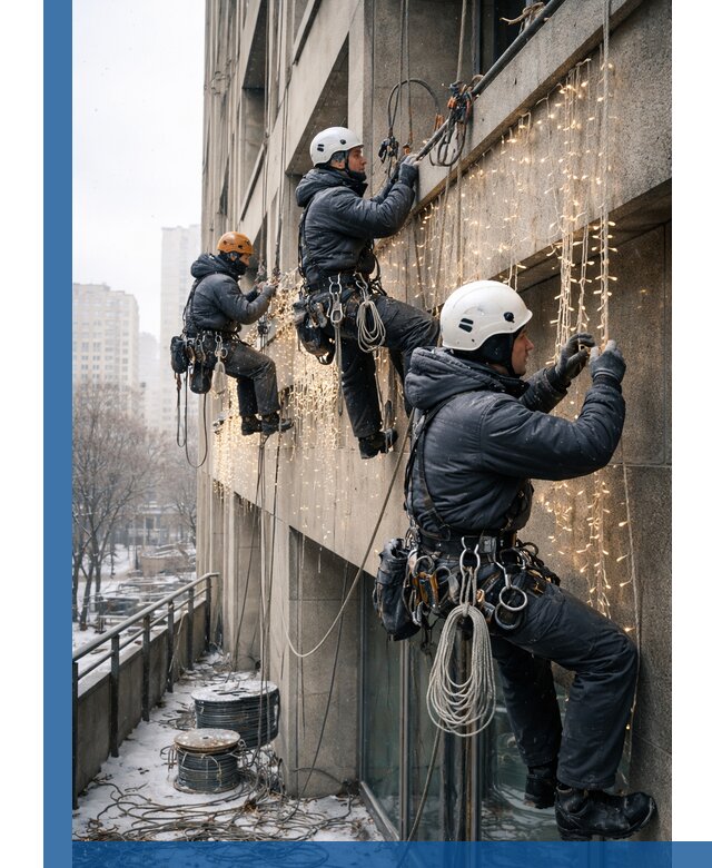 Монтаж новогодней иллюминации и украшение фасадов в Ачинске