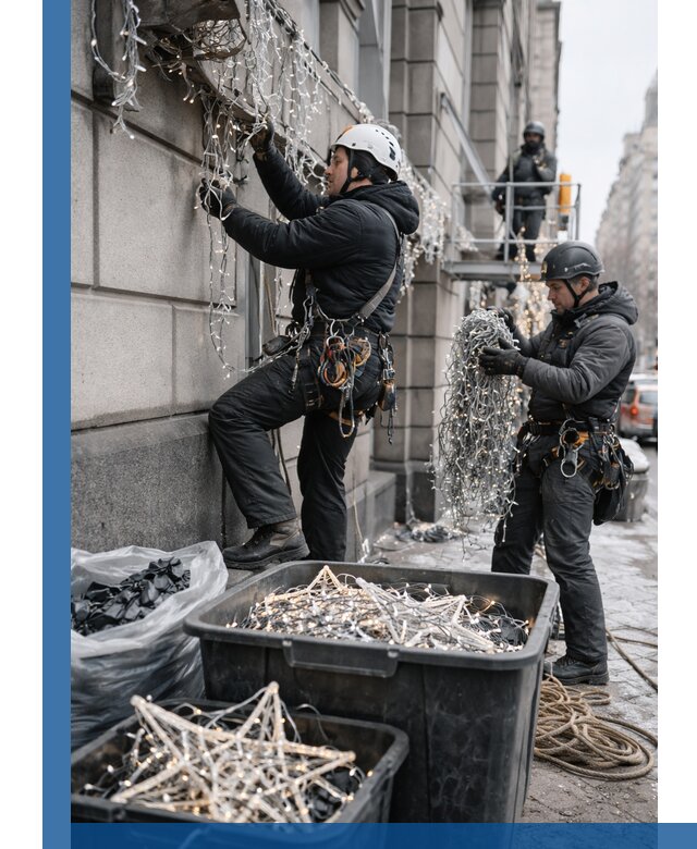 Демонтаж новогоднего оформления и гирлянд в Ачинске