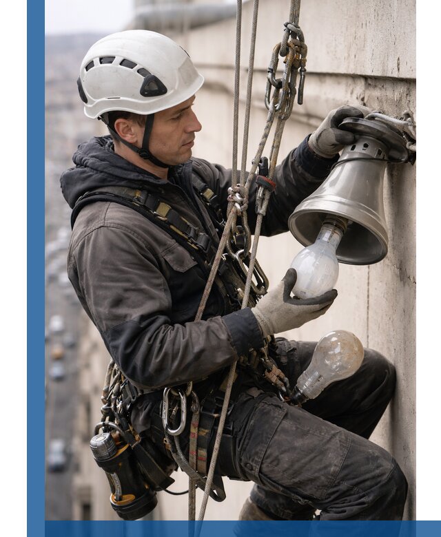 Замена ламп на высоте в Ачинске профессионально и быстро