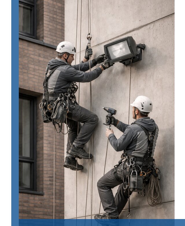 Профессиональный монтаж фасадных прожекторов в Ачинске под ключ