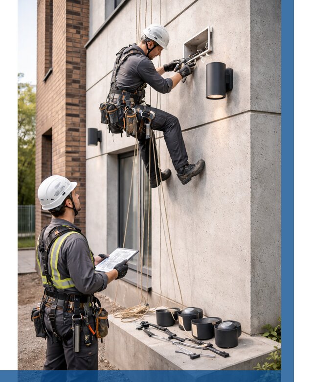 Монтаж фасадного освещения в Ачинске от 2533 р. | ВЫСОТНИК-Чнс