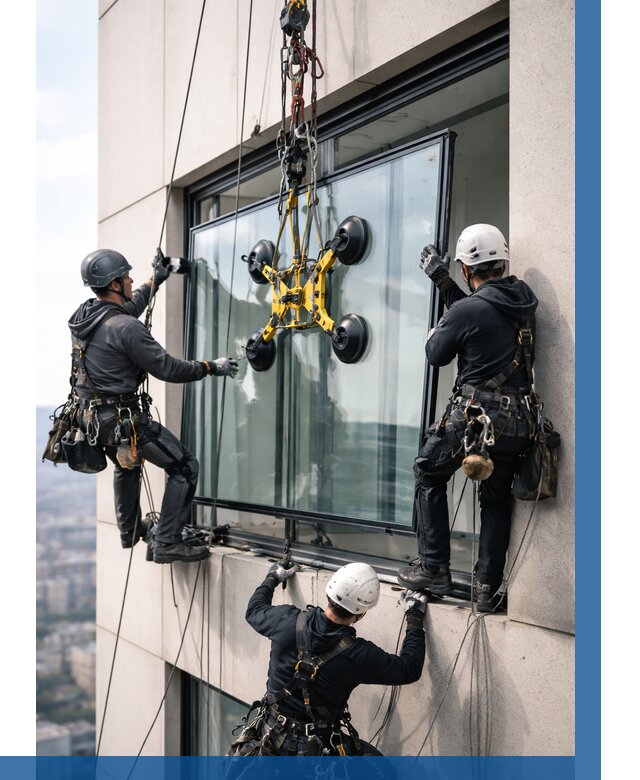 Монтаж стеклопакетов на высоте в Ачинске от 3242 р. | ВЫСОТНИК-Чнс