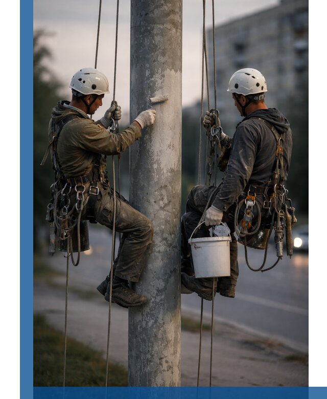 Покраска опор освещения и антикоррозийная защита в Ачинске