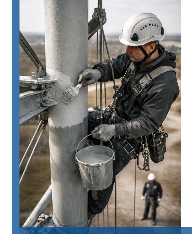 Покраска мачт связи в Ачинске промышленными альпинистами