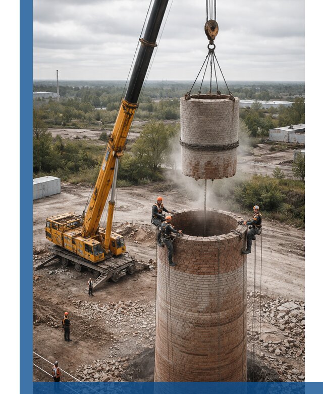 Демонтаж дымовой трубы в Ачинске с гарантиями безопасности