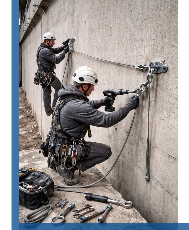 Монтаж анкерных линий высотной безопасности в Ачинске